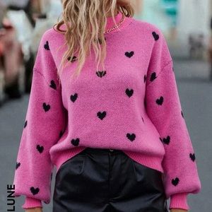 Heart Neck Drop Shoulder Sweater